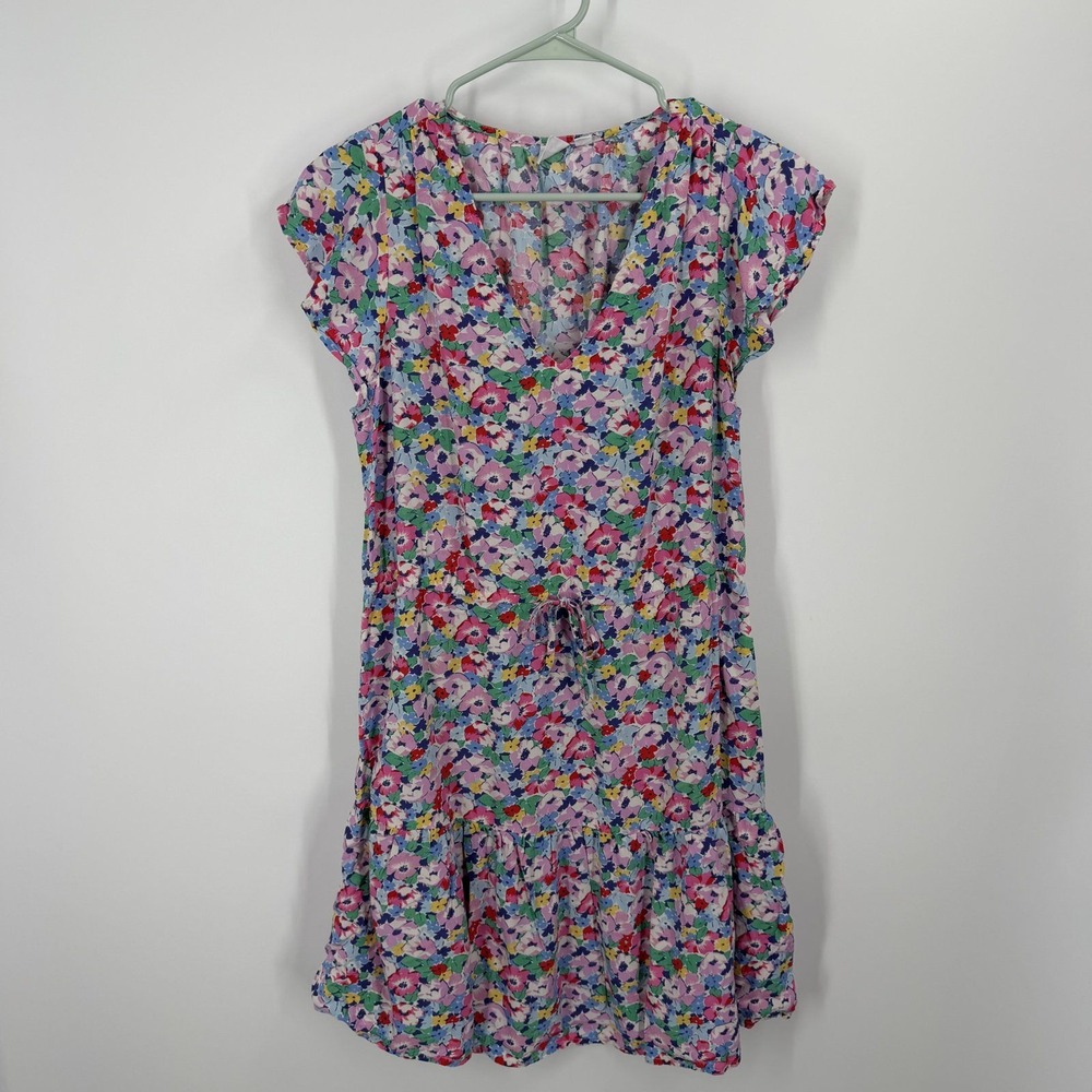 Gap Floral Mini Dress Womens Medium Multicolor V-Neck Tiered Ruffle Drawstring